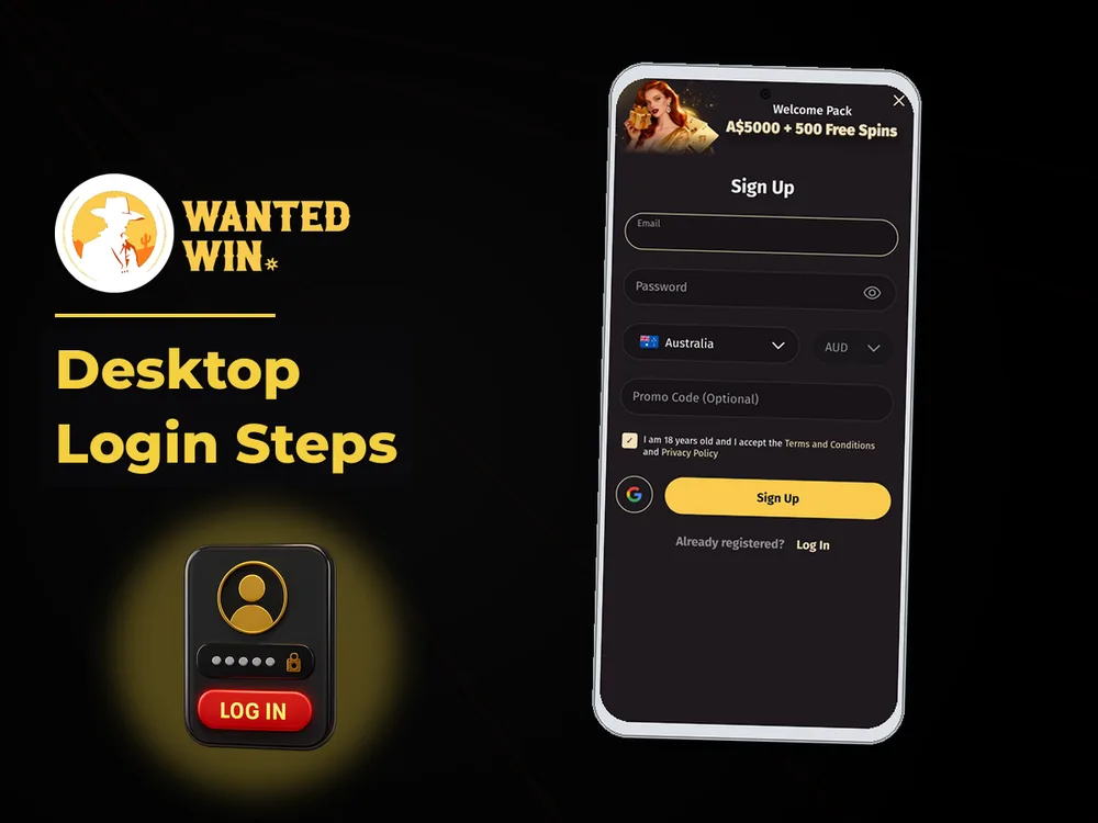wanted win - Desktop Login Steps