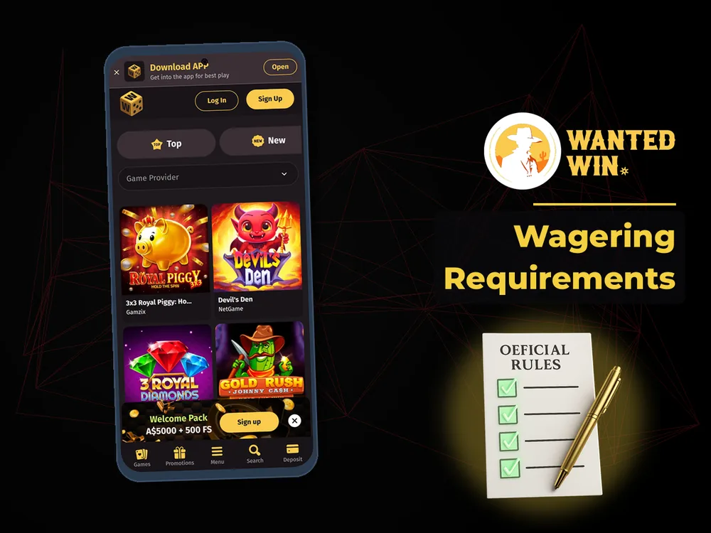 wanted win - Wagering Requirements