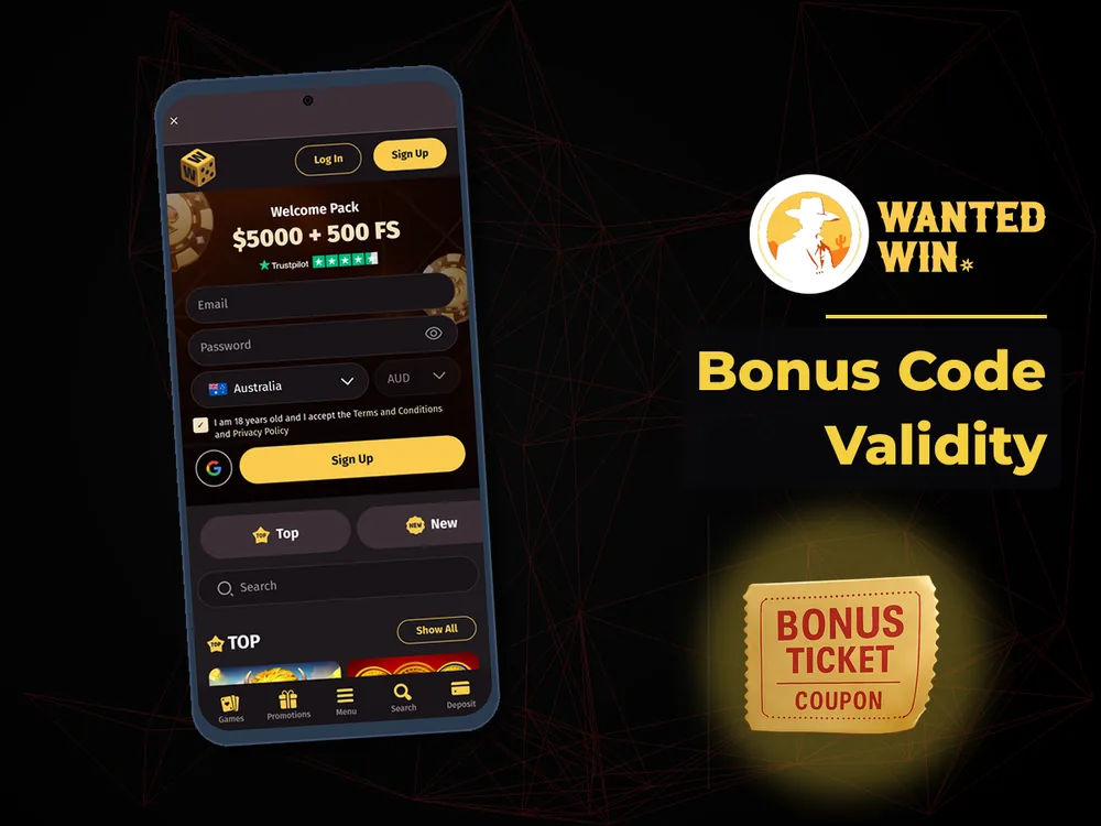 wanted win - Bonus Code Validity