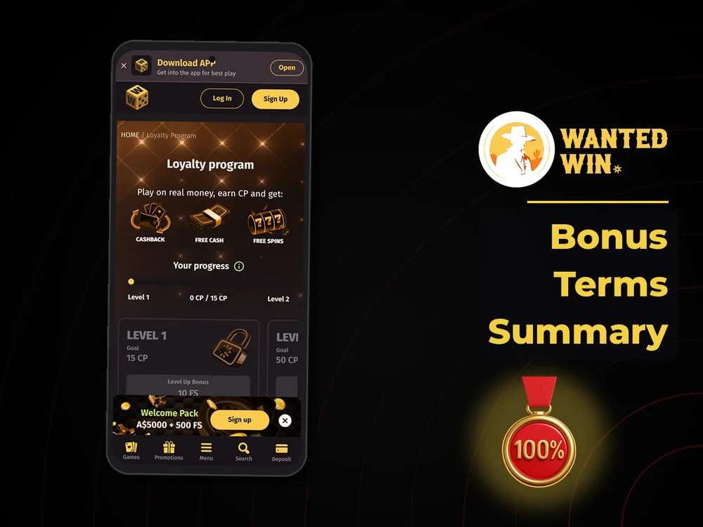wanted win - Bonus Terms Summary