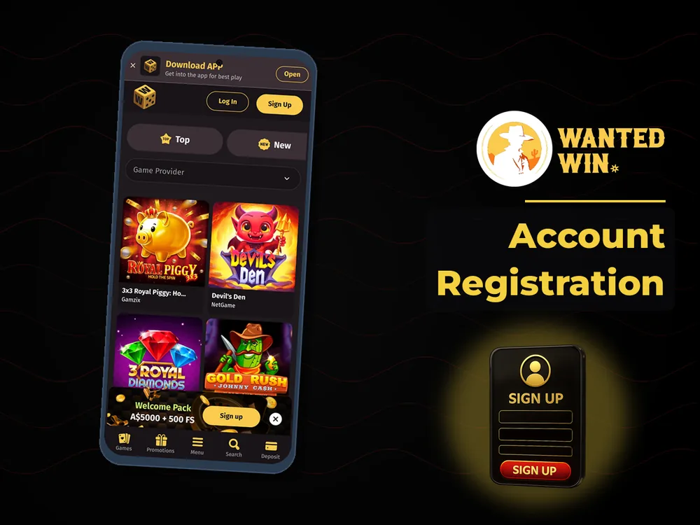wanted win - Account Registration