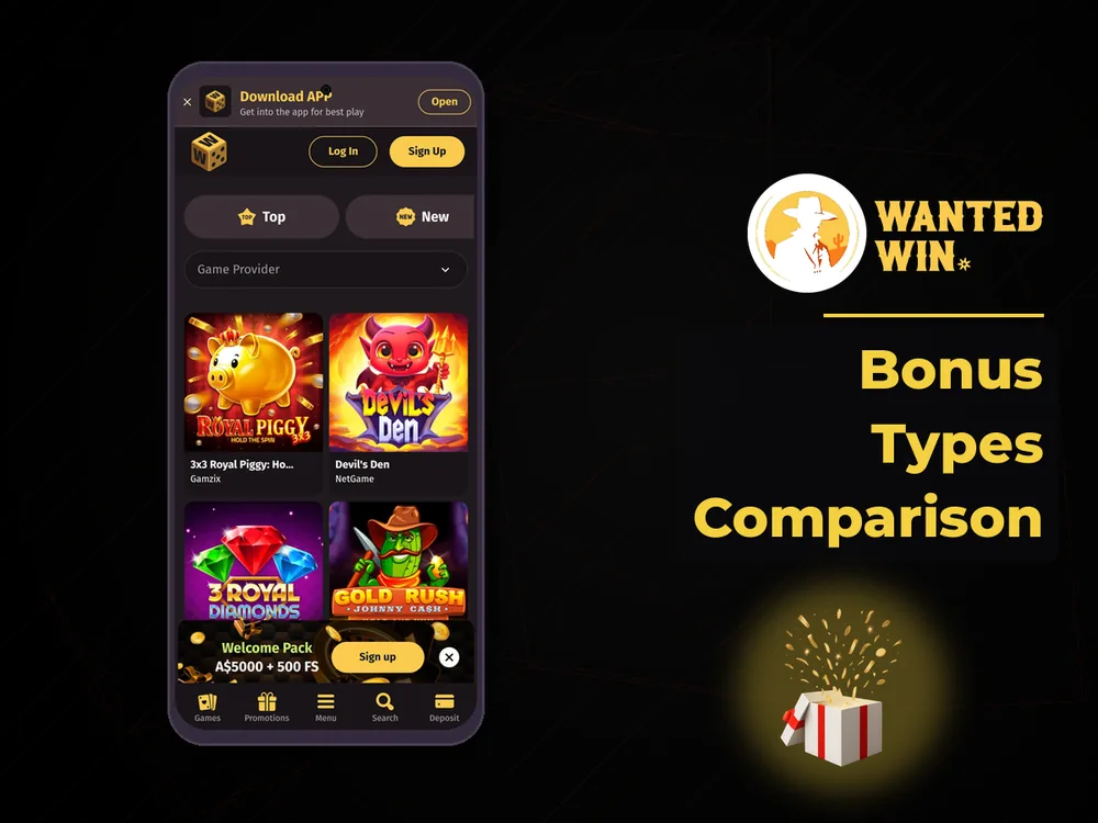 wanted win - Bonus Types Comparison
