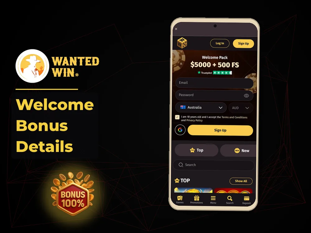wanted win - Welcome Bonus Details